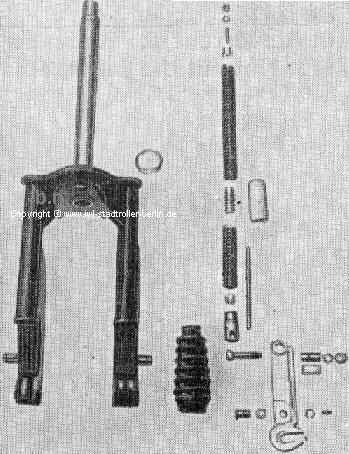 Vorderradfederung, zerlegt